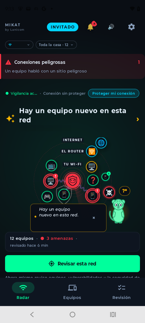 Mikat en Android avisa: hay un equipo nuevo en esta red