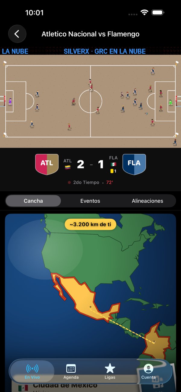 SportsBar mostrando un partido con simulador animado